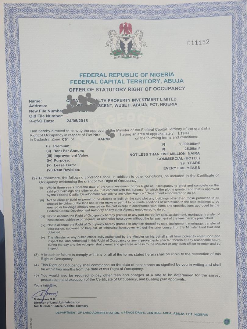 1,19 HECTERS HOTEL PLOT, CLOSE TO NIZAMIYA HOSPITAL, COFO CERTIFICATE HANDY, HUNDRED PERCENT DELIVERY, LOCATION IDU KARIMO TARRED ROAD, PRICE 1,5BILLION,