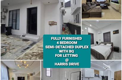 BRAND NEW FULLY FURNISHED 4 BEDROOM SEMI-DETACHED DUPLEX WITH BQ FOR LETTING @ HARRIS DRIVE