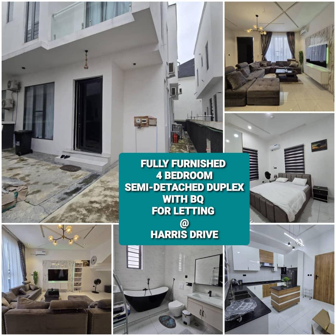 BRAND NEW FULLY FURNISHED 4 BEDROOM SEMI-DETACHED DUPLEX WITH BQ FOR LETTING @ HARRIS DRIVE