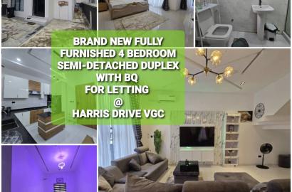 BRAND NEW FULLY FURNISHED 4 BEDROOM SEMI-DETACHED DUPLEX WITH BQ FOR LETTING.