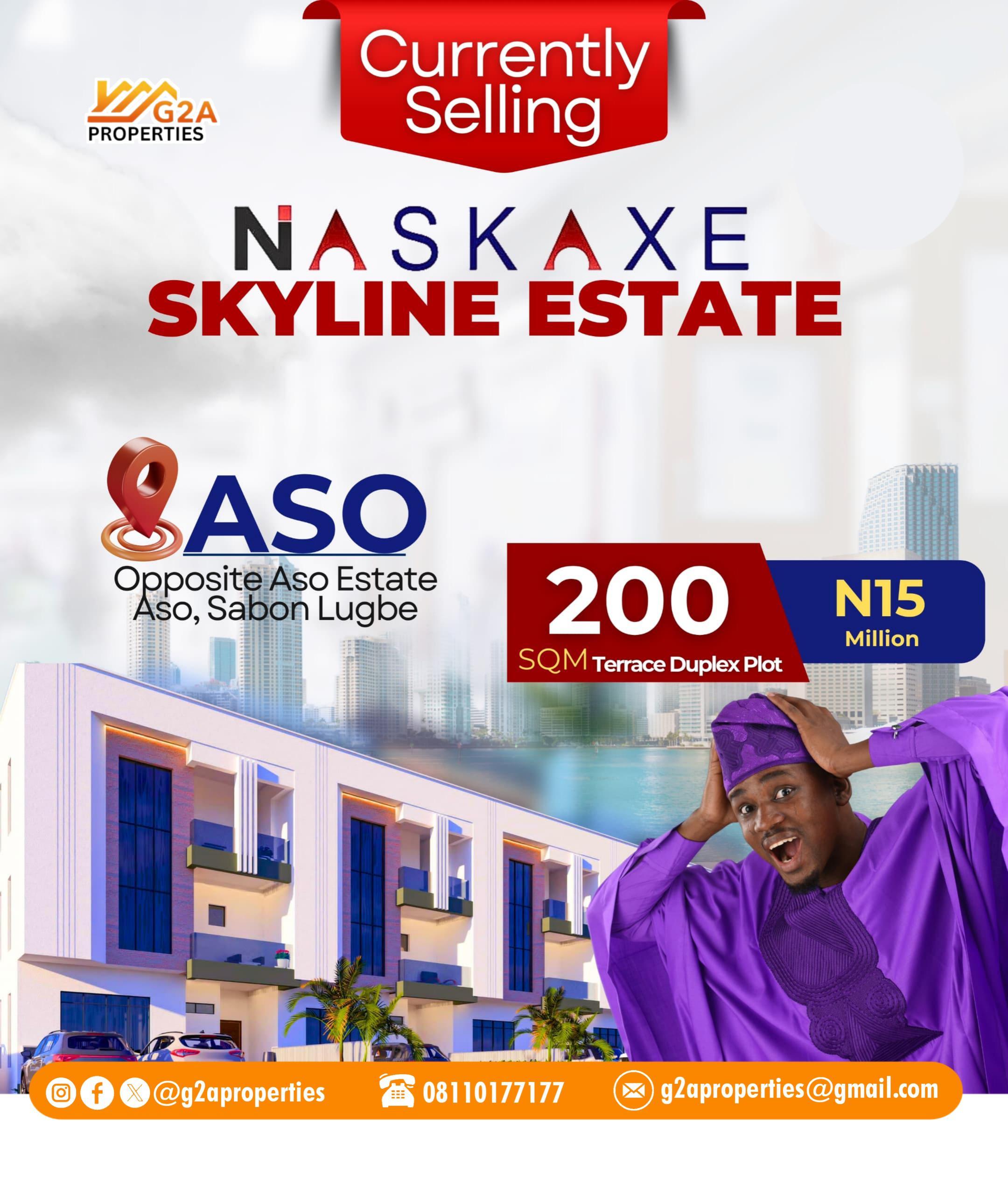 NASKASE Skyline Estate Aso opposite Aso Estate Aso, Sabo Lugbe 200 sqm terrace duplex plot Land N15million