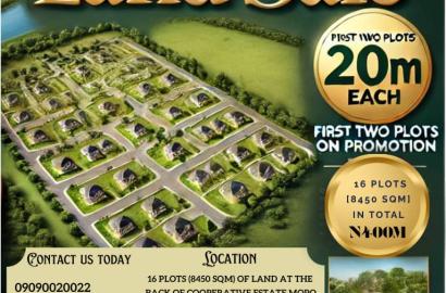For Sale 16 plots of 8450sqm of Land Back at the back of cooperative Estate mopo zone Oke Ere Ila Badore Ajah