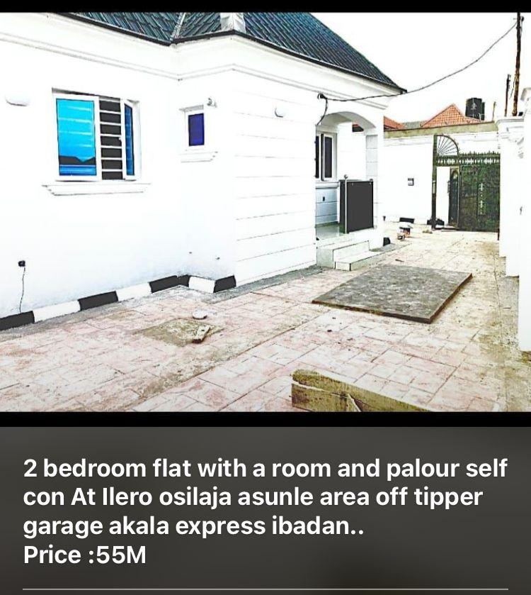 2 Bedroom flat with a room and palour self con at ilero asunle area off tipper garage akala express ibadan price 55M