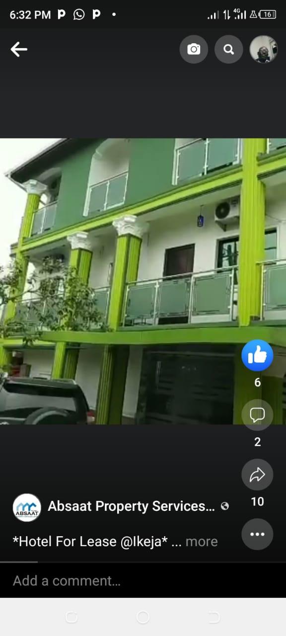 Hotel For Lease @ Ikeja An Exotic 19rooms and 3nos of 2Bedroom Apartments hotel with facility